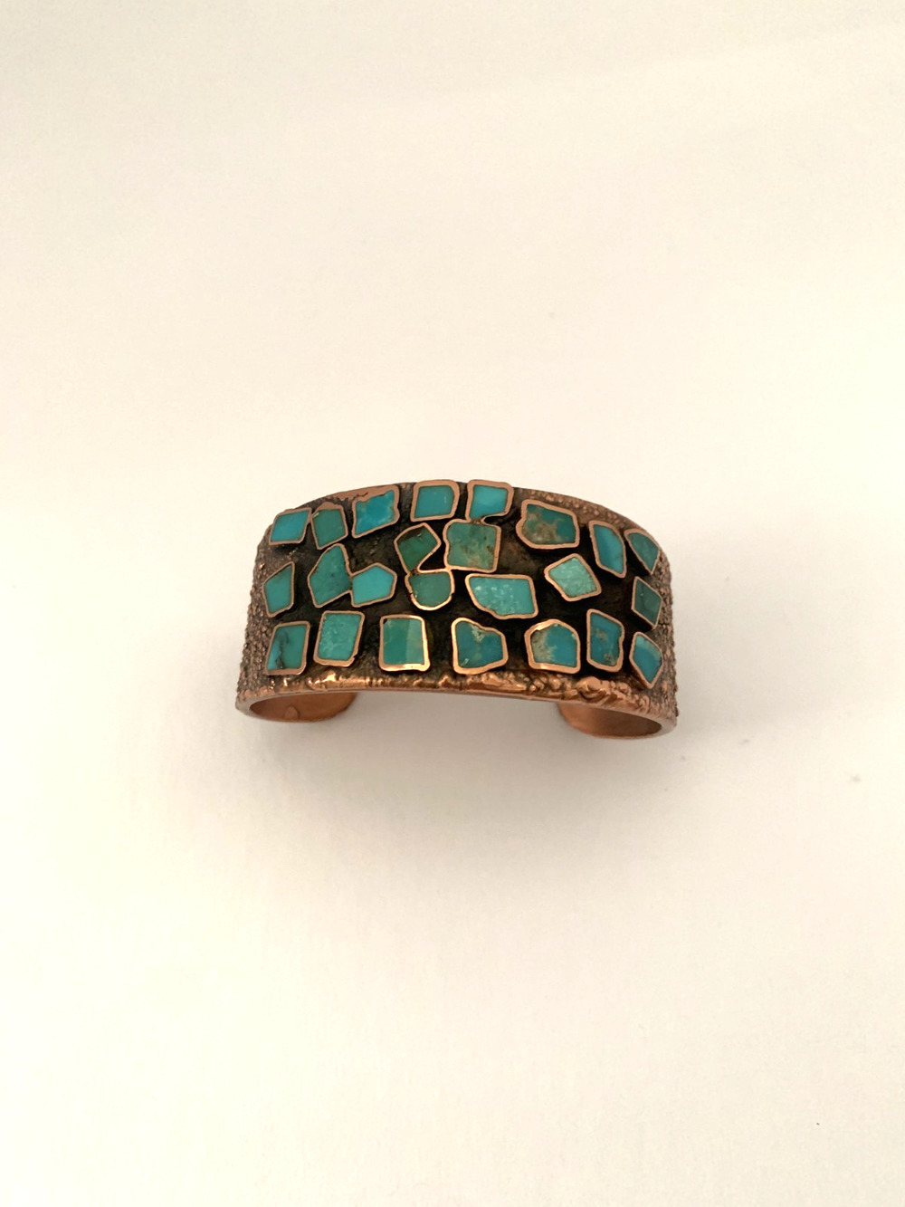 Cuff bangle Vintage 1970's Sunbell Corinthian Copper Turquoise Navajo Zuni